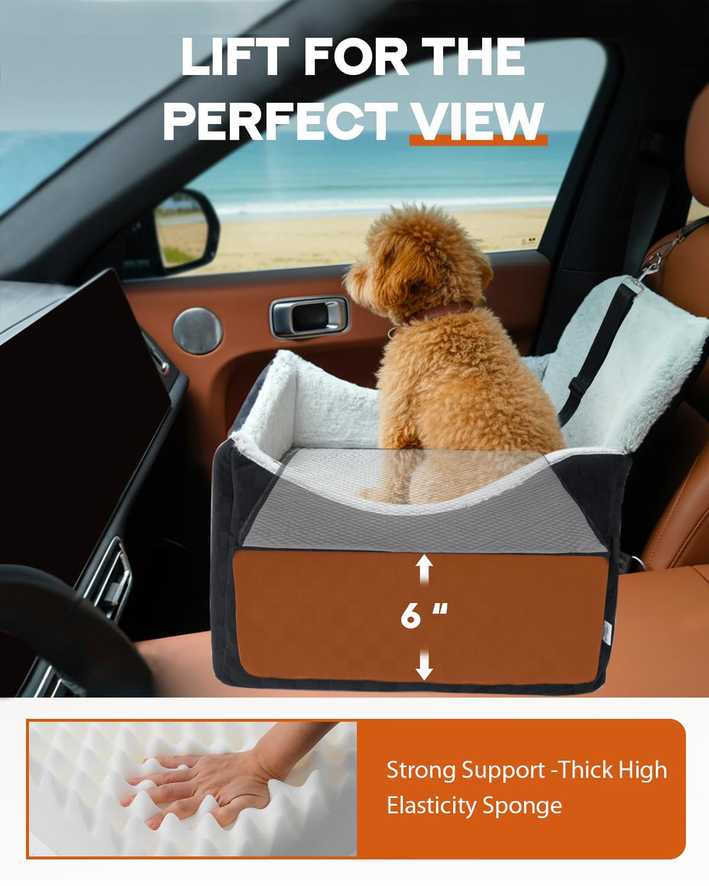 PHCOHIDO dog car seat fits most sedans and SUVs for medium dogs up to 35 lbs.