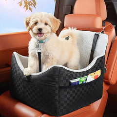 PHCOHIDO dog car seat shows triple-anchor safety for secure drives.