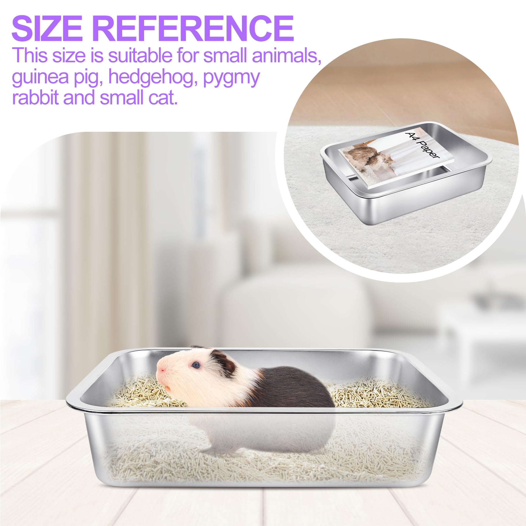 Phepetroll stainless steel cat litter box cleaning surface eases wipe-down and odor control.