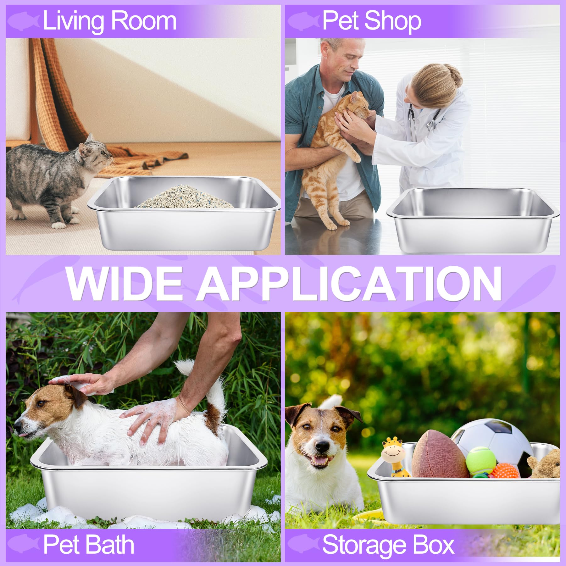 Phepetroll stainless steel cat litter box multi-pet-use suitable for rabbits, cats, and hamsters.