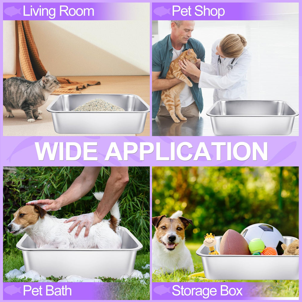 Phepetroll stainless steel cat litter box multi-pet-use suitable for rabbits, cats, and hamsters.