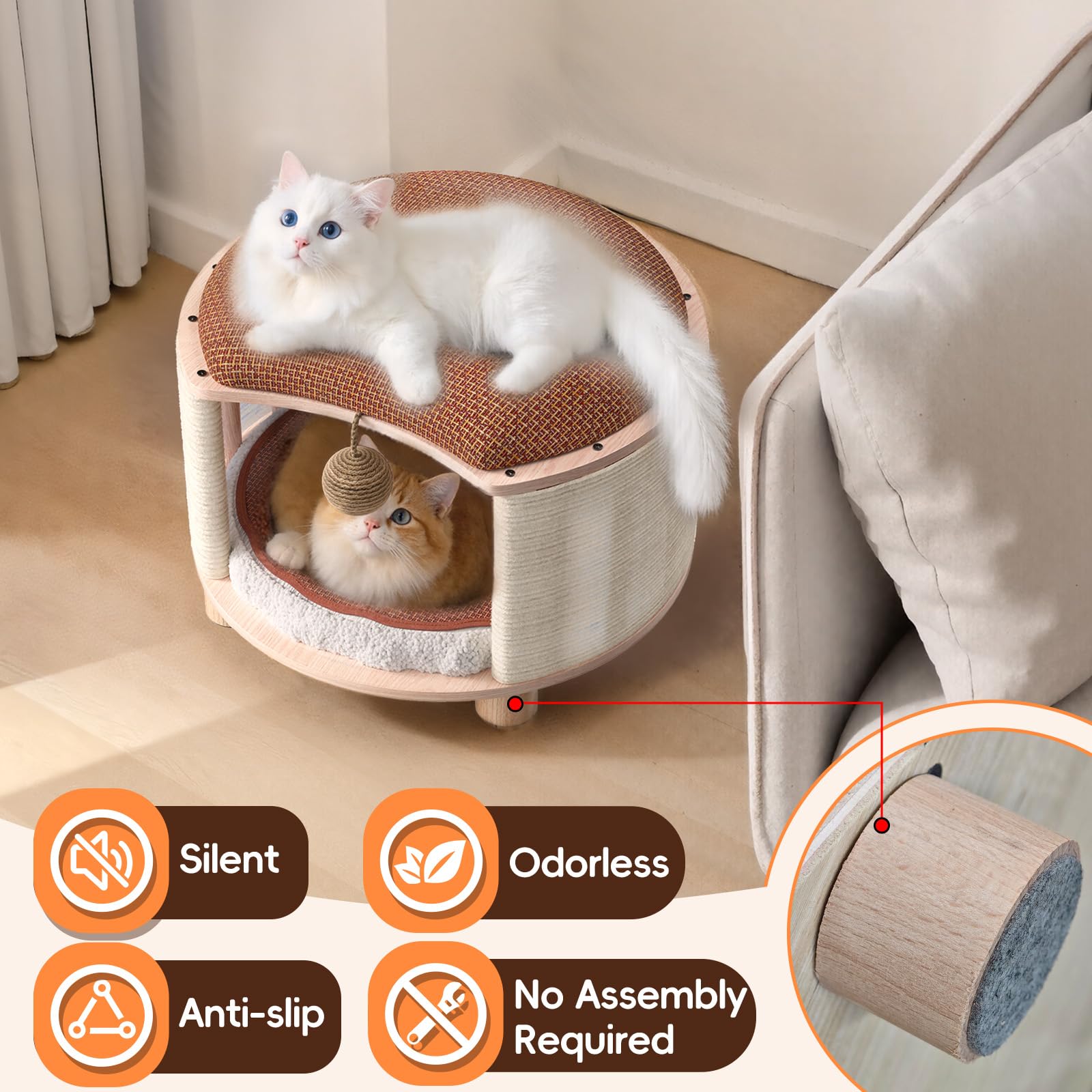PHIXBEAR solid wood cats house stool fleece blanket adds extra warmth
