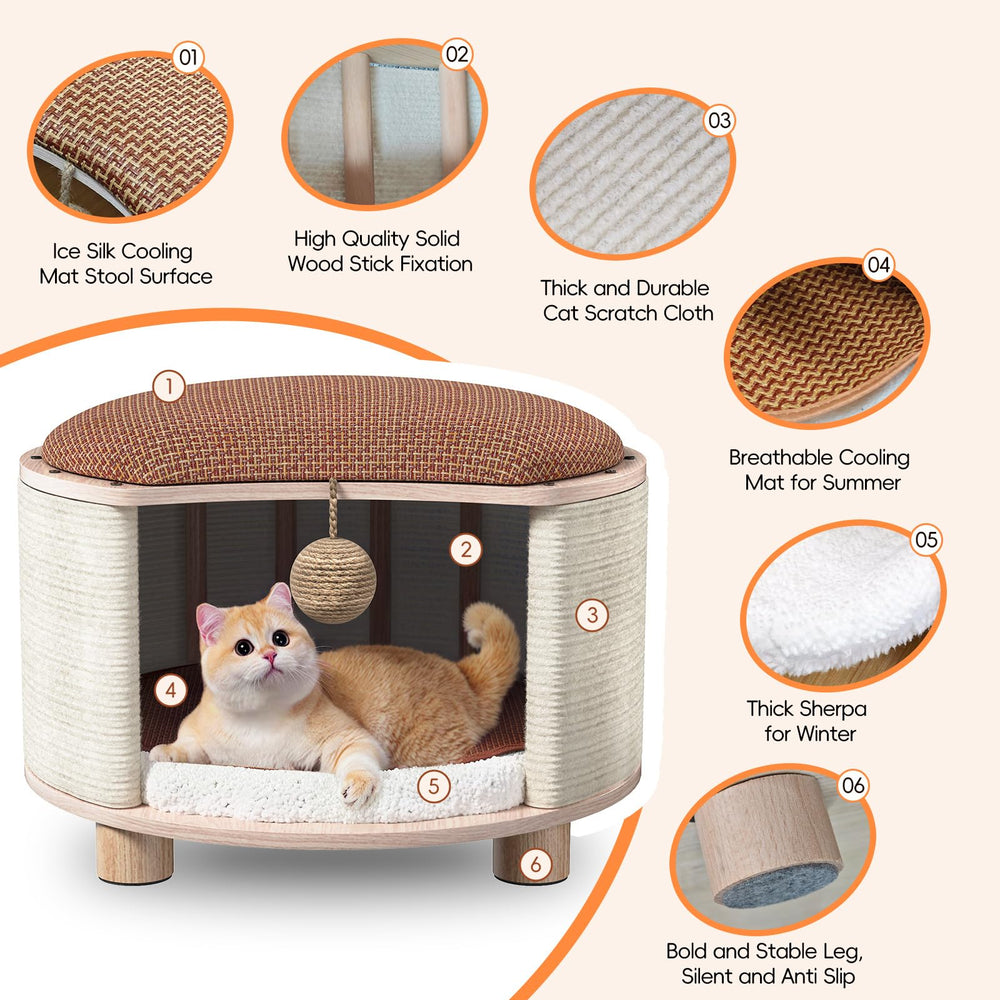 PHIXBEAR solid wood cats house stool plush ball invites playful interaction