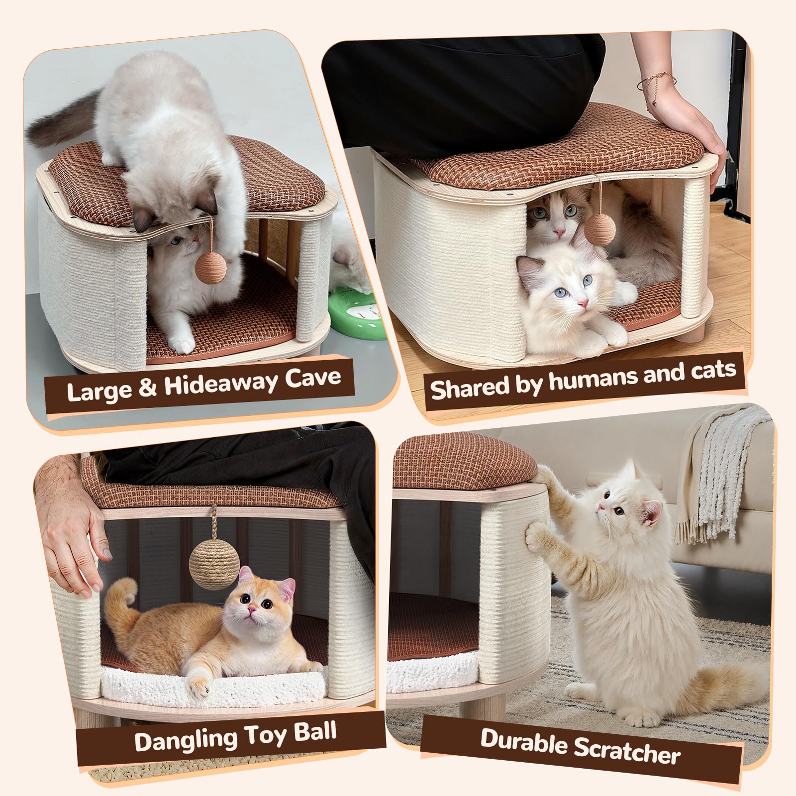 PHIXBEAR solid wood cats house stool reversible cushions offer year-round comfort