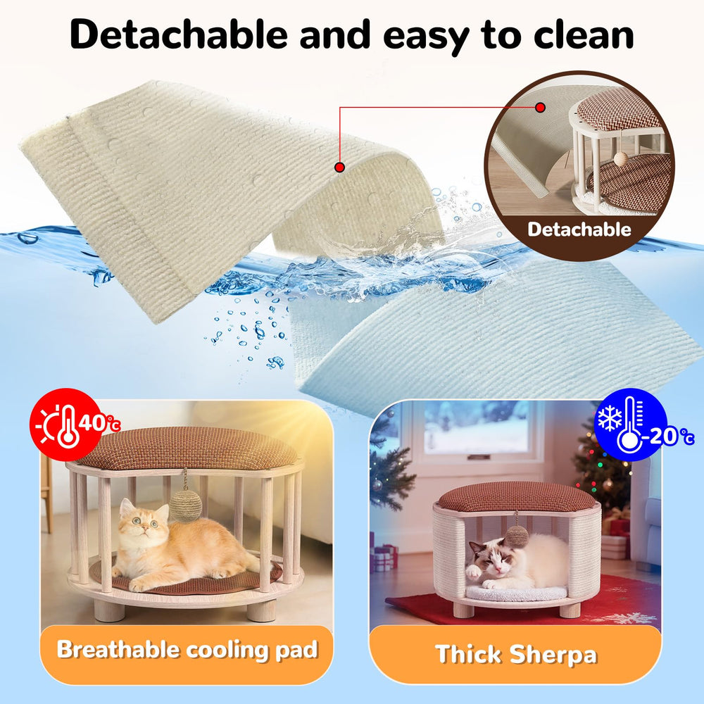 PHIXBEAR solid wood cats house stool scratch cloth area provides durable scratching