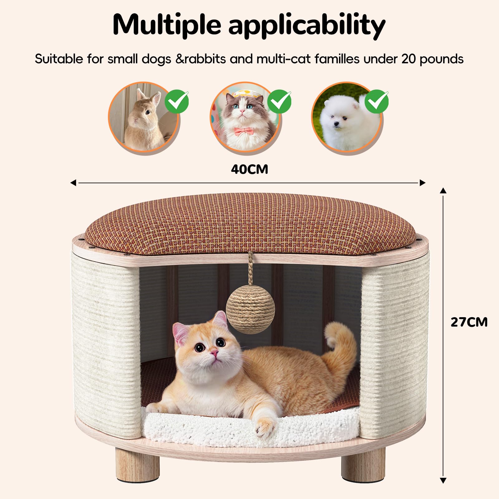 PHIXBEAR solid wood cats house stool top platform for lounging and seating comfort
