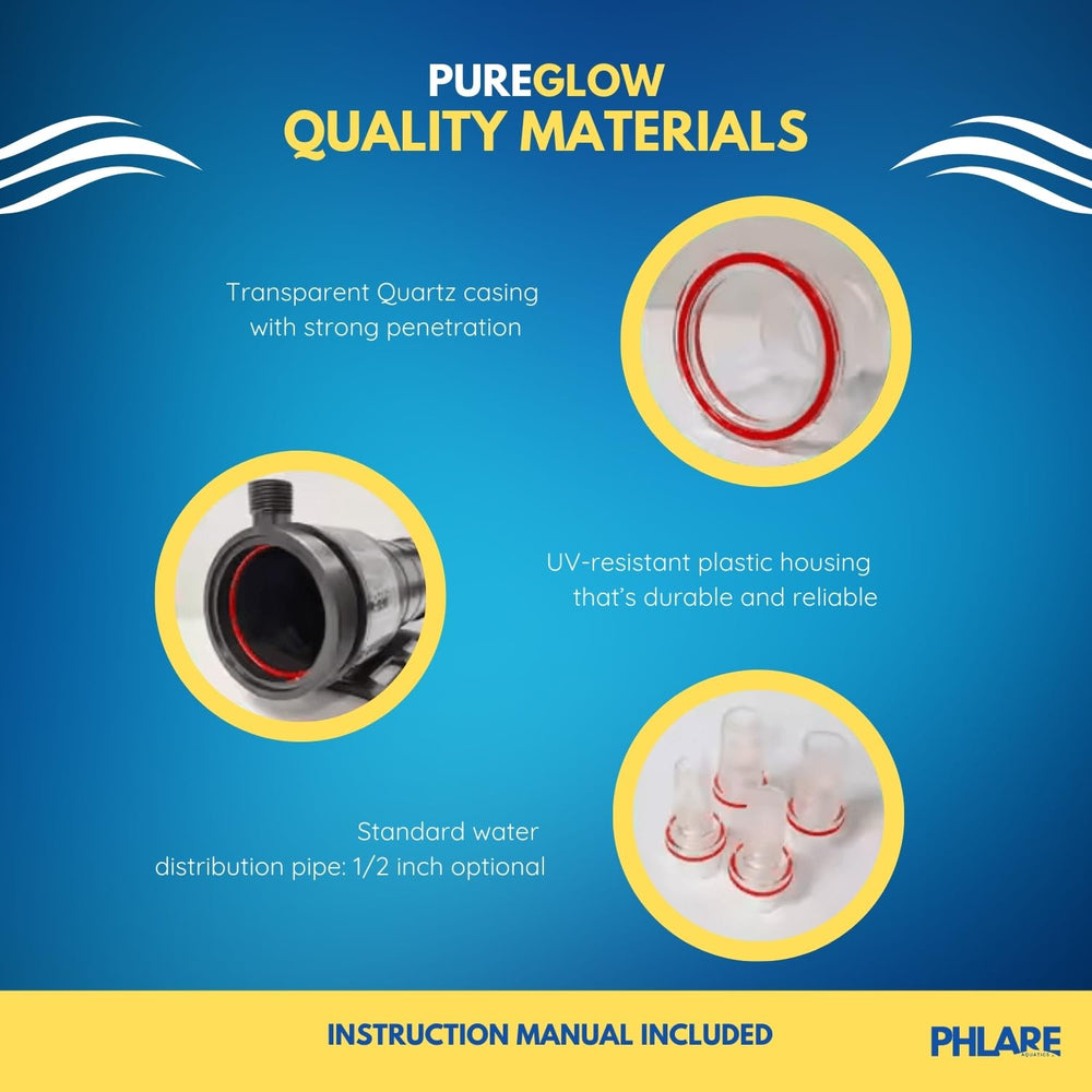 PHLARE Aquatics PUREGLOW UV includes 9W–18W options for tank sizes.