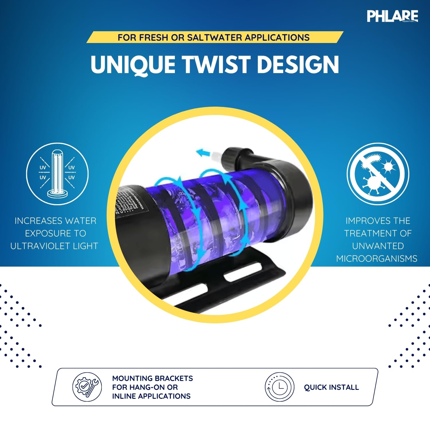 PHLARE Aquatics PUREGLOW UV filtration supports clearer water in freshwater setups.