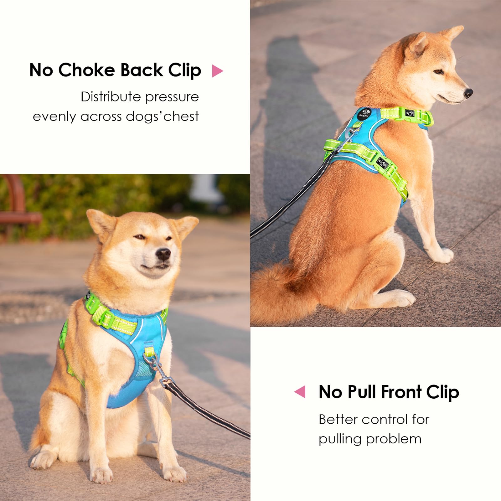 PHOEPET No Pull Harness padded back handle provides controlled assistance during exits and car rides.