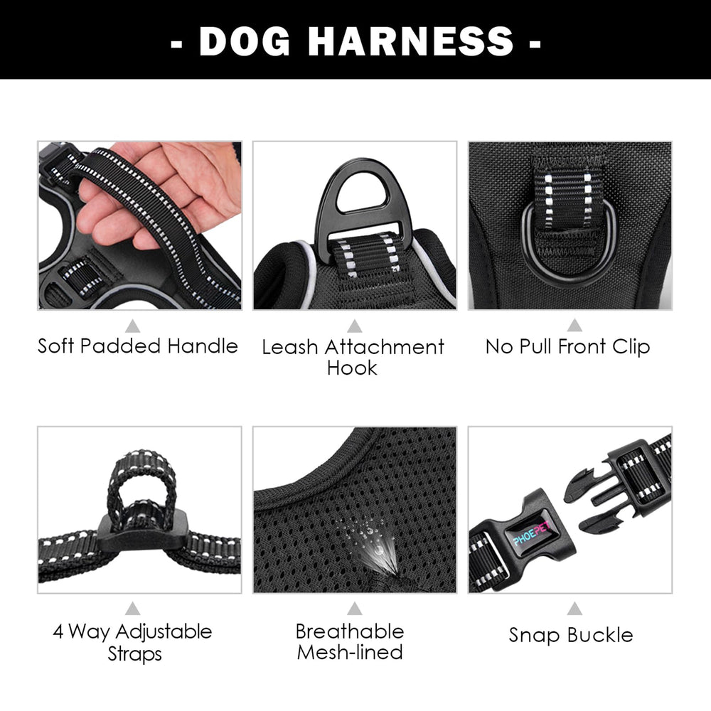 PHOEPET No Pull harness reflective material boosts night visibility.