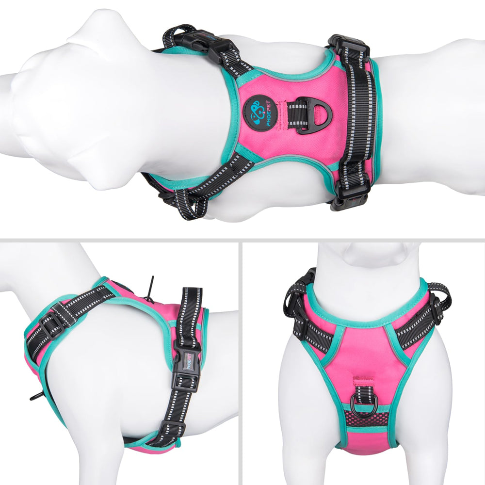 PHOEPET no-pull harness back view pink showing secure fit and handle