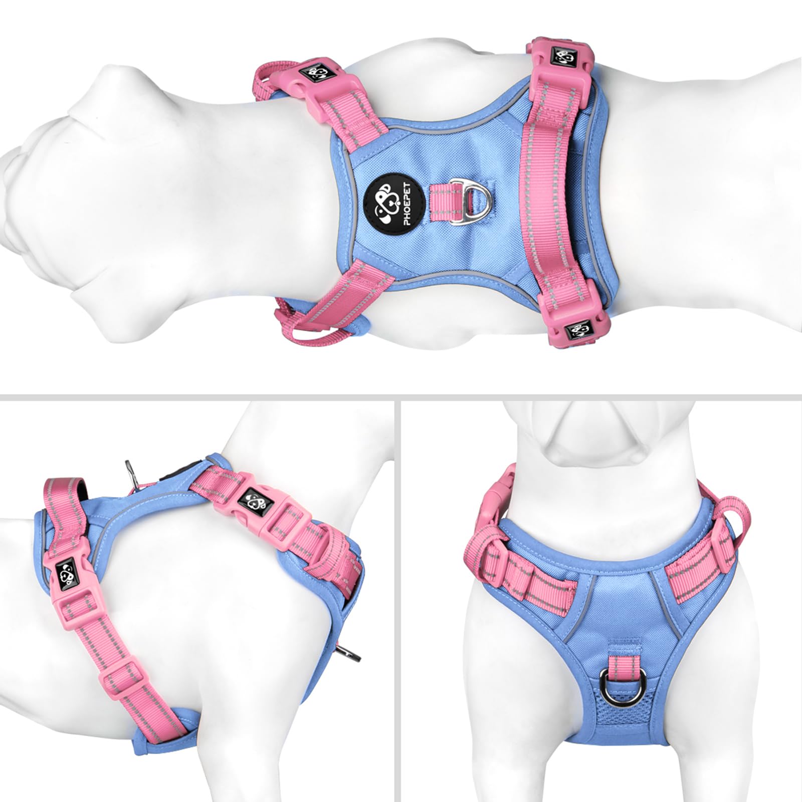 PHOEPET No Pull Harness back view with padded handle for controlled walks.