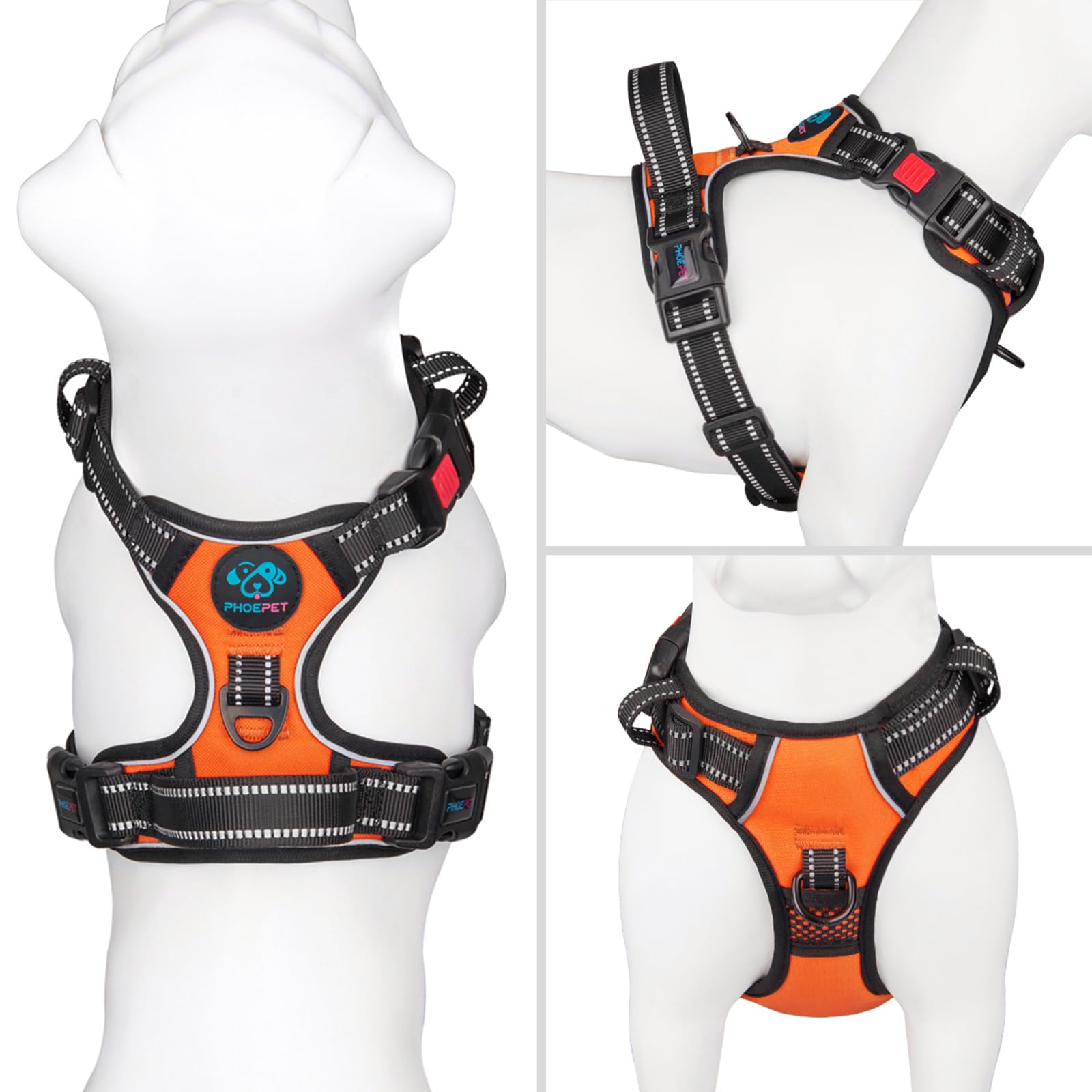 PHOEPET No Pull harness chest buckles for easy on/off
