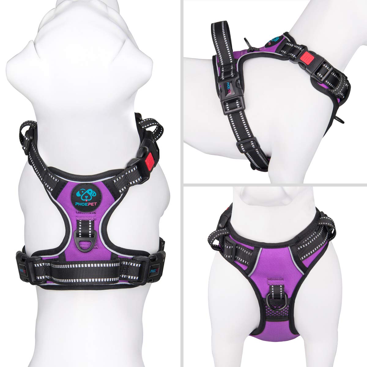 PHOEPET No Pull Harness for small dogs displaying back leash clip for traditional walks.