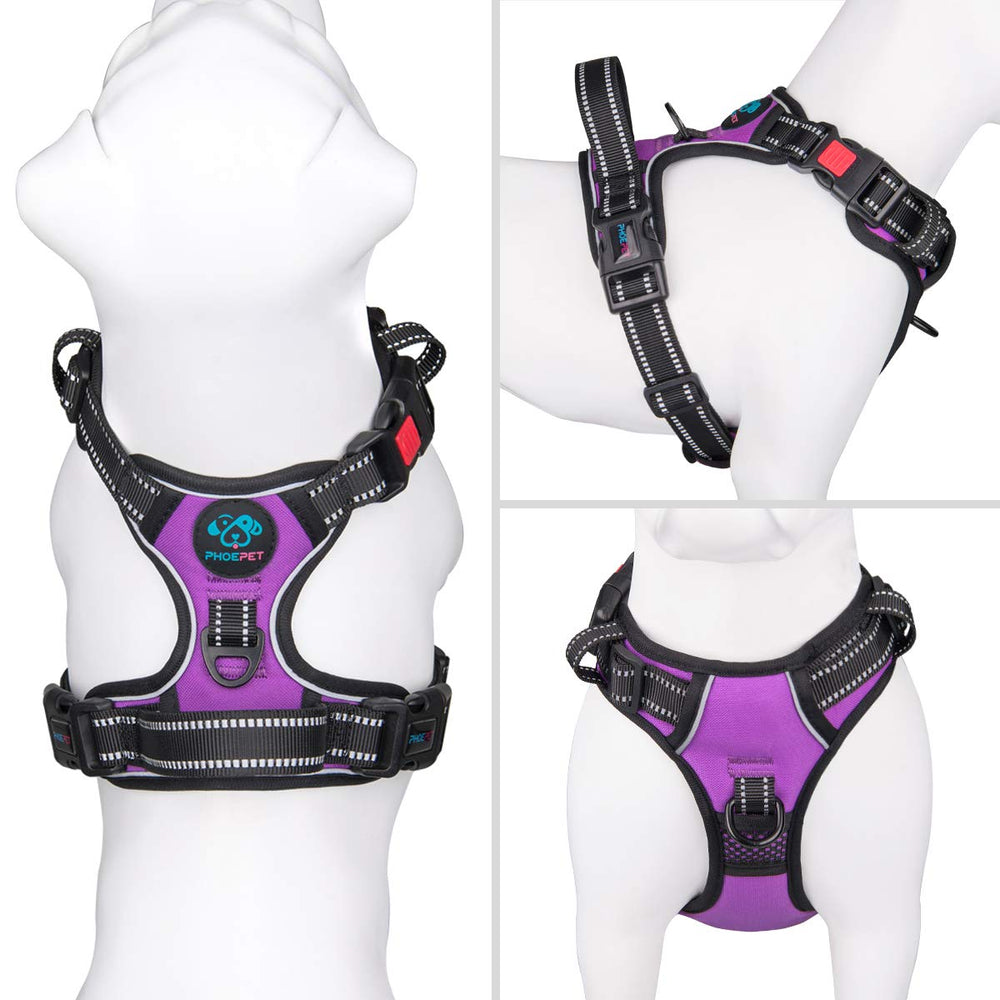 PHOEPET No Pull Harness for small dogs displaying back leash clip for traditional walks.