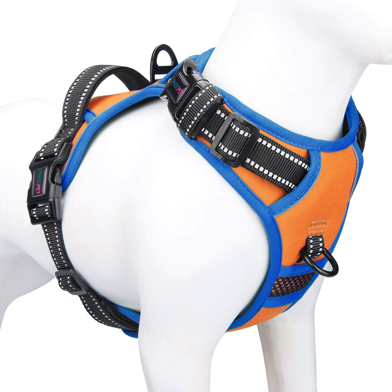 PHOEPET reflective dog harness front view enhances dusk safety.