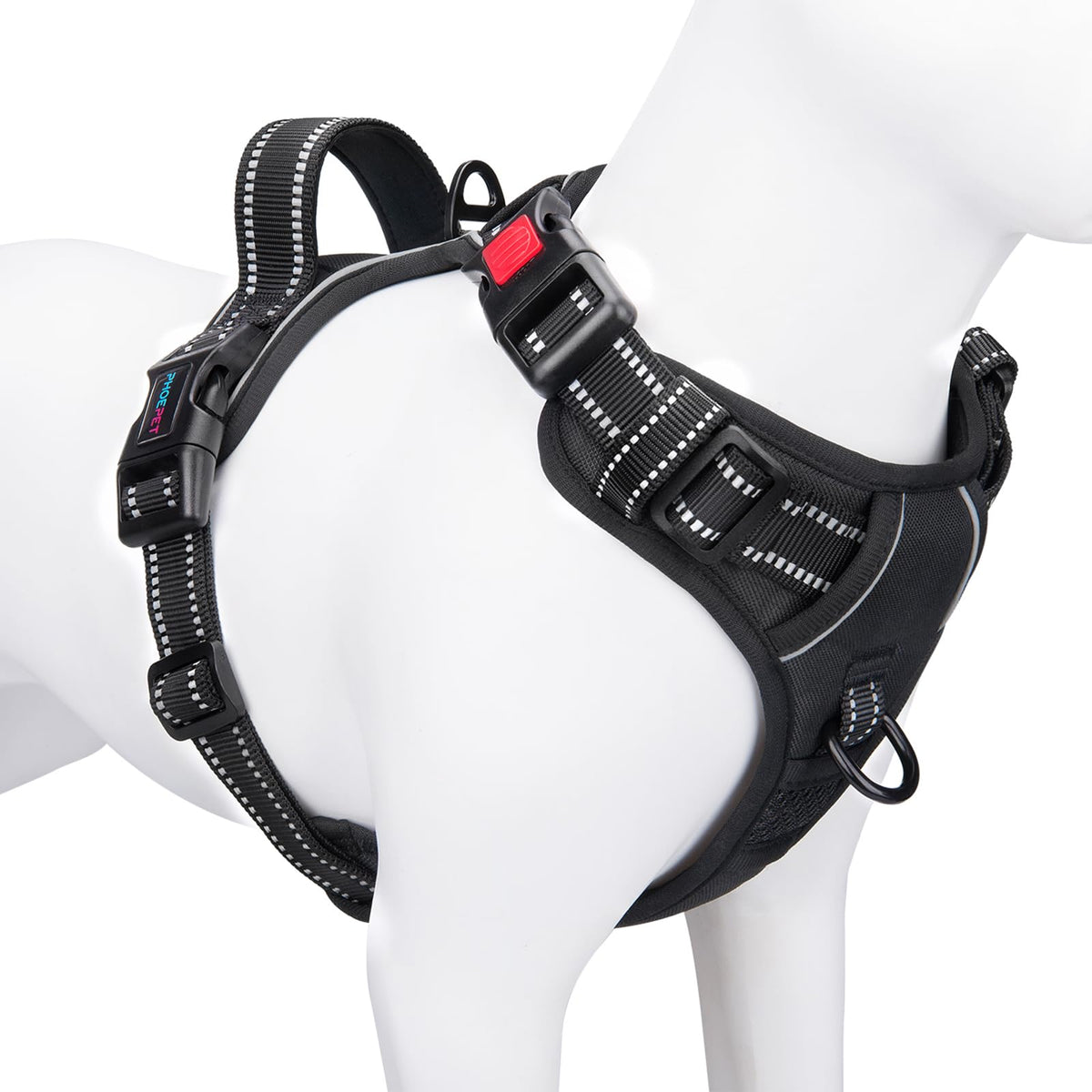 PHOEPET Reflective Harness XL front view increases nighttime visibility for safer walks.
