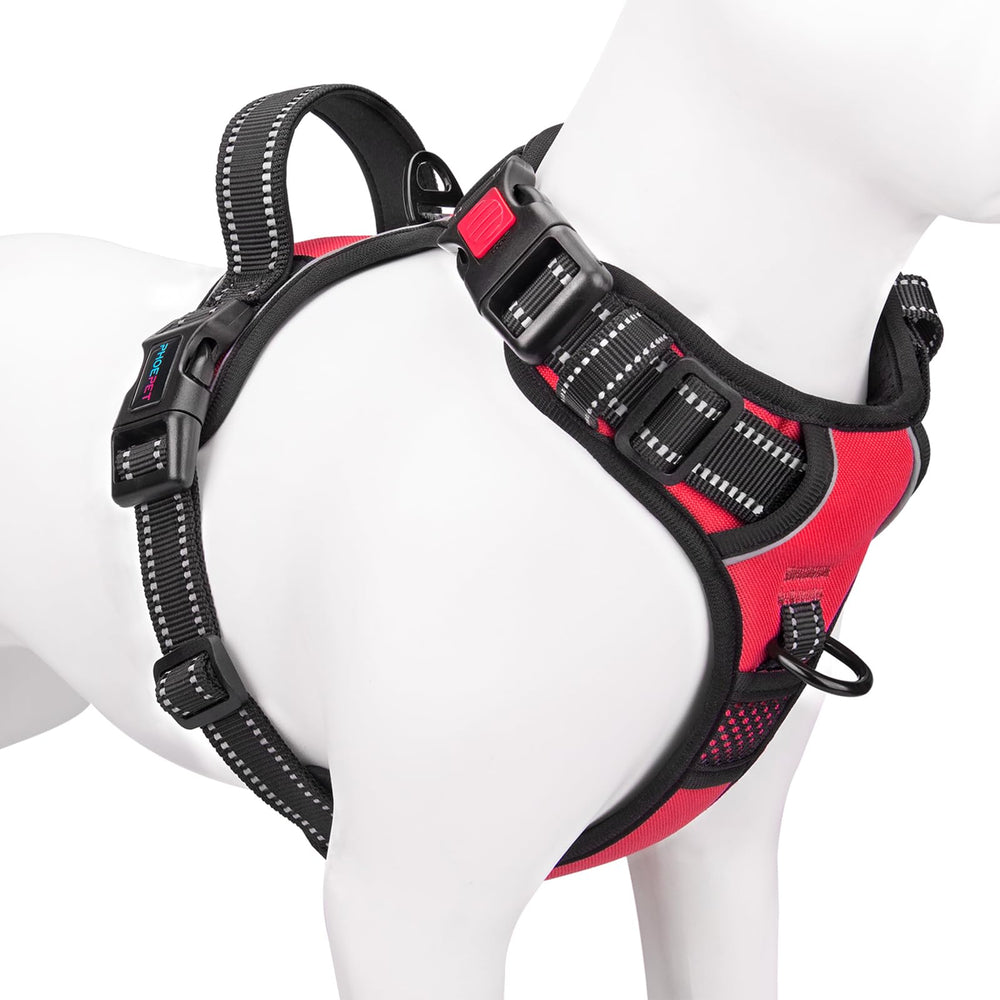 PHOEPET Reflective Harness XL red front view showing easy-on design for large dogs