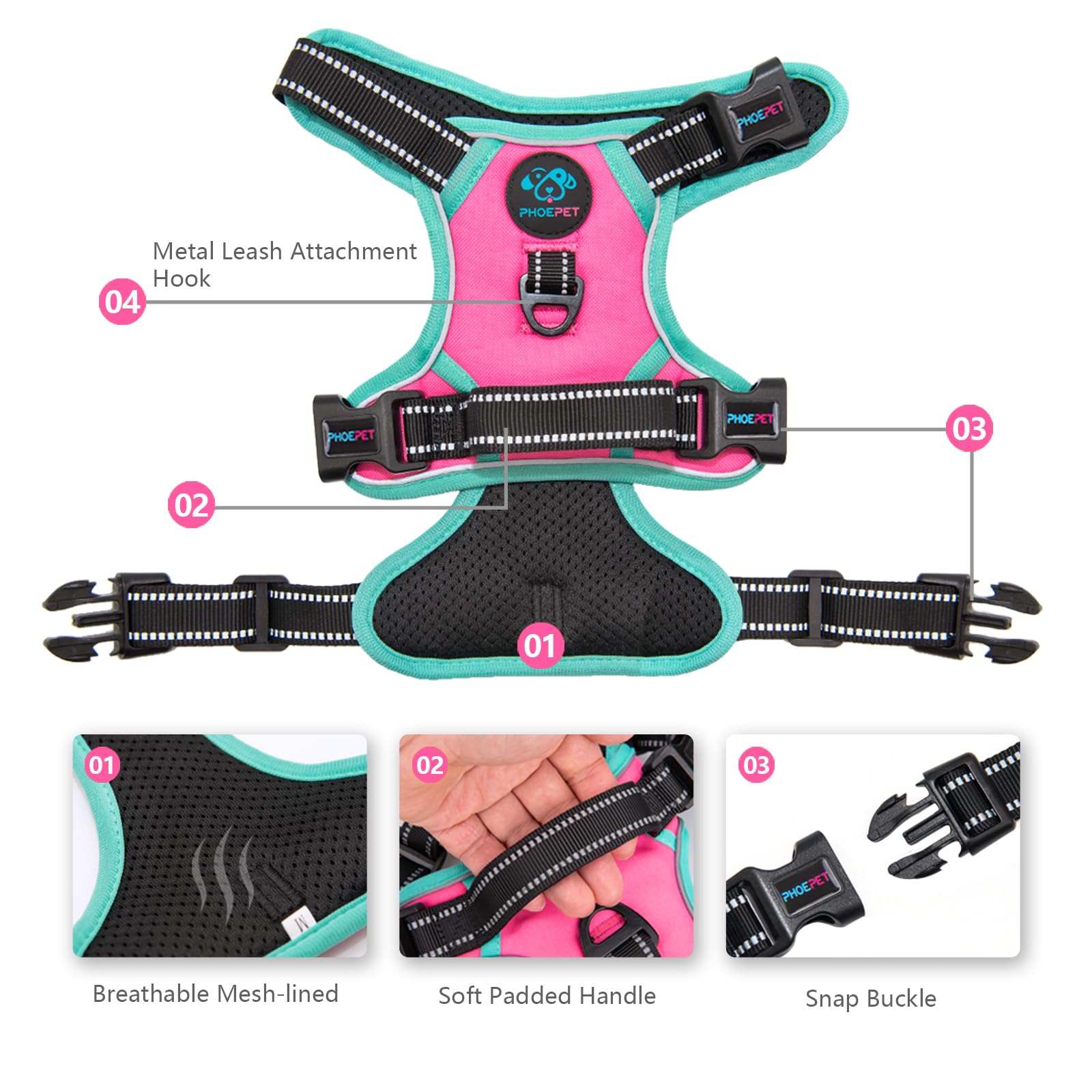 PHOEPET reflective material close-up pink enhances visibility for safer evening strolls