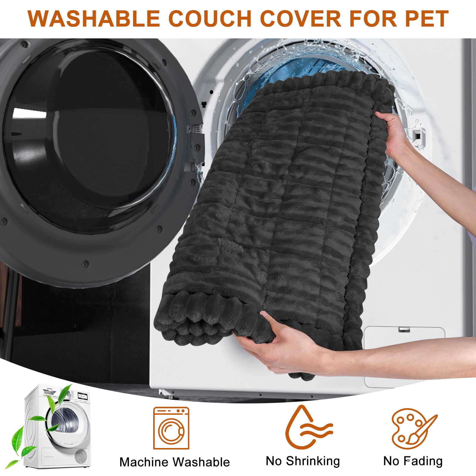 PHOPHO couch cover features non-slip silicone dots to keep it in place