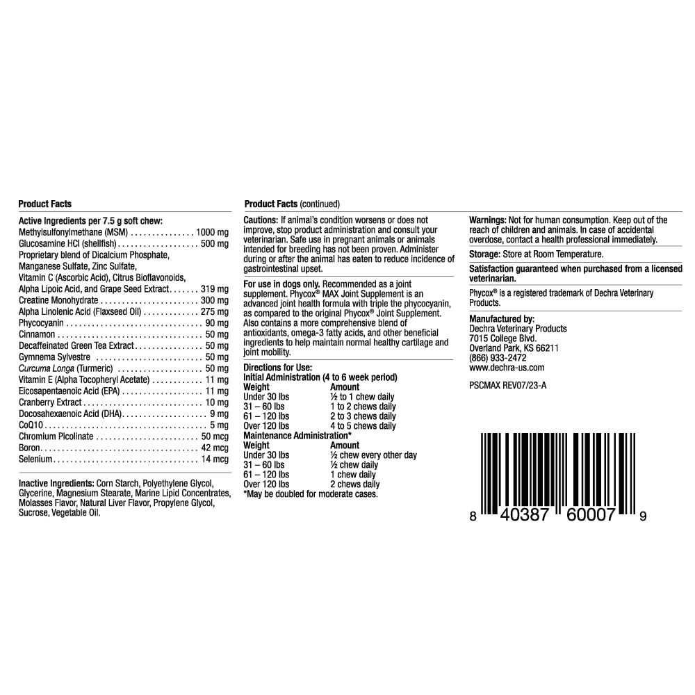Phycox Max dog joint soft chews closeup shows chewy texture for easy dosing