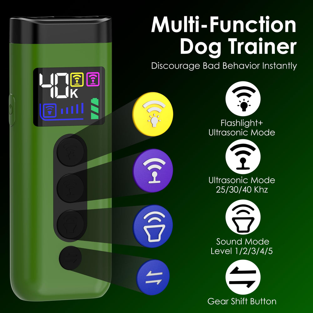 Phzibor ultrasonic dog trainer uses three-frequency switching for versatile control.