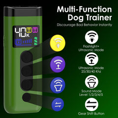 Phzibor ultrasonic dog trainer uses three-frequency switching for versatile control.