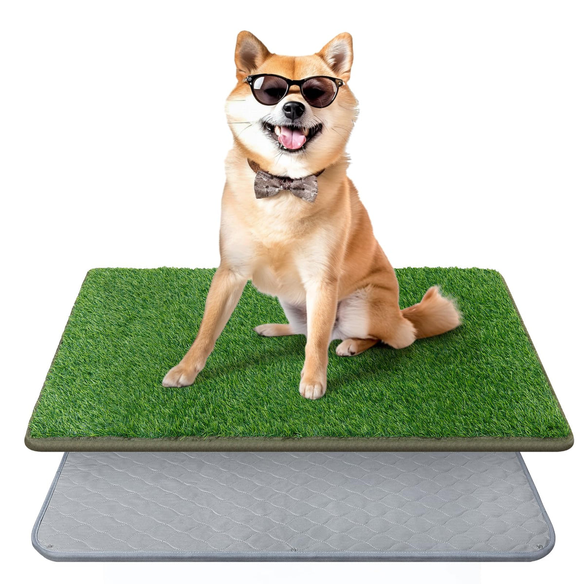 PICK FOR LIFE dog grass mat on floor showing realistic grass and quick drainage