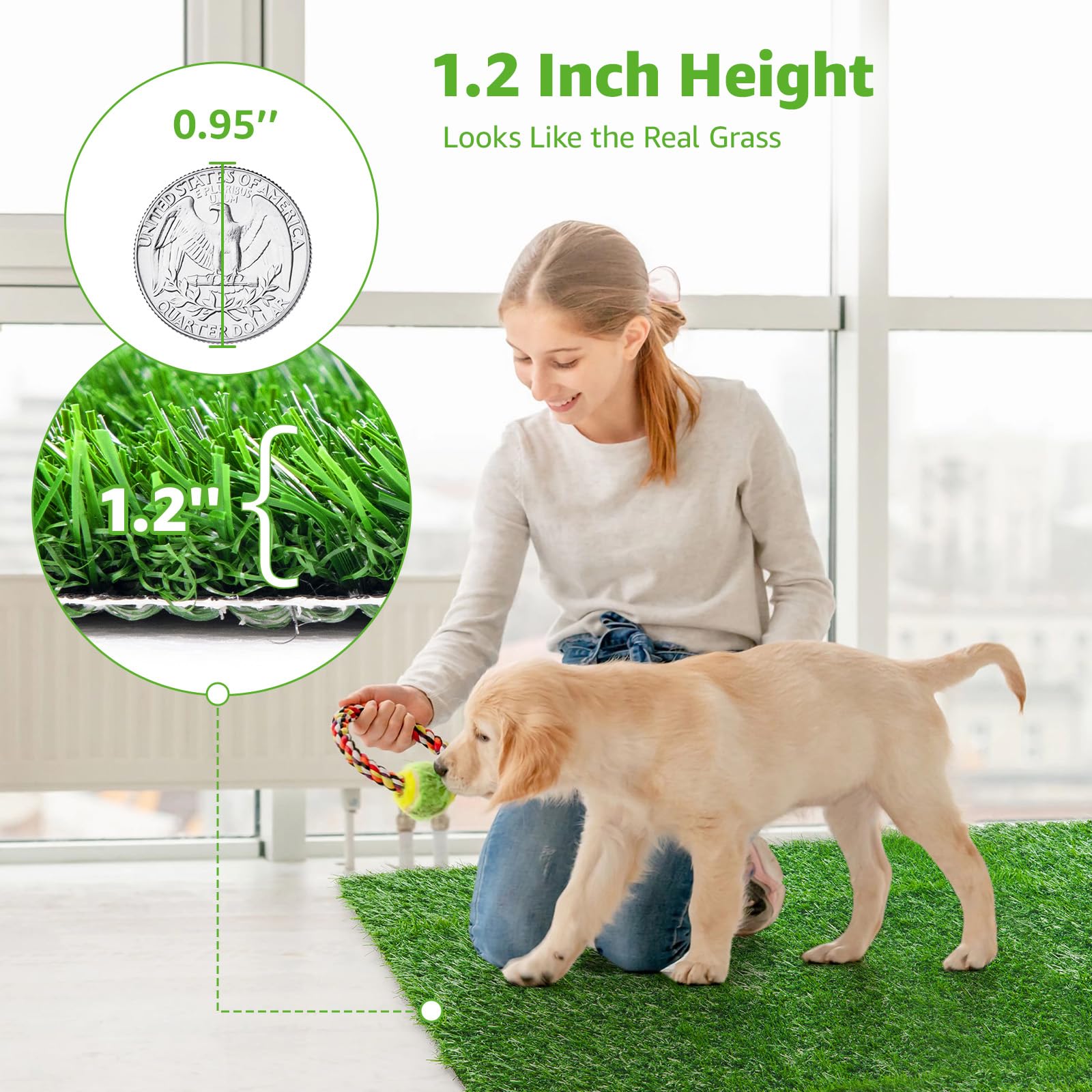 Pick For Life multi-purpose turf suitable for indoor-outdoor use, play, and easy setup.