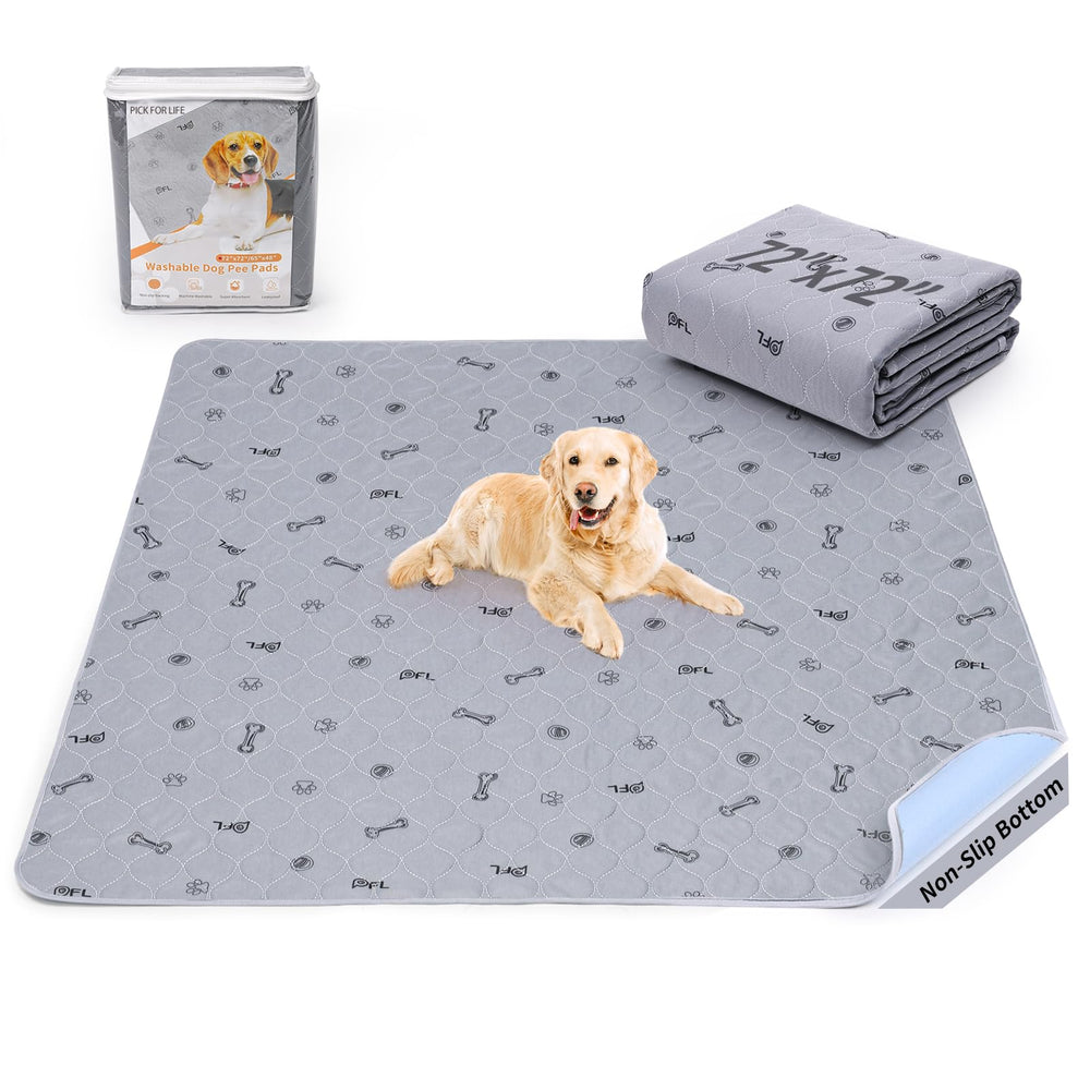 PICK FOR LIFE washable dog pee pad 72x72 flatlay demonstrating extra-large coverage for housebreaking