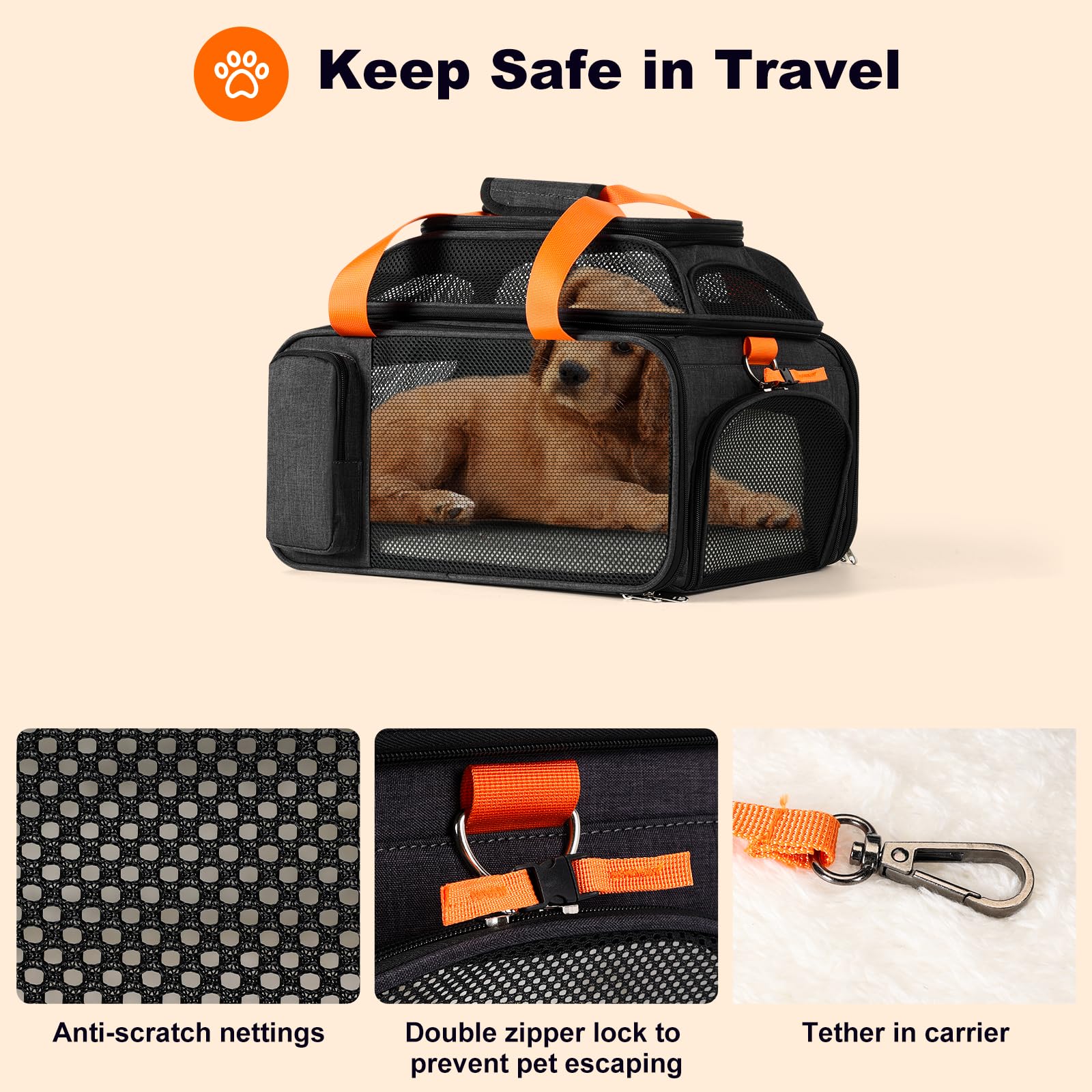 Pidipiti expandable pet carrier airflow mesh ensures visibility and ventilation.