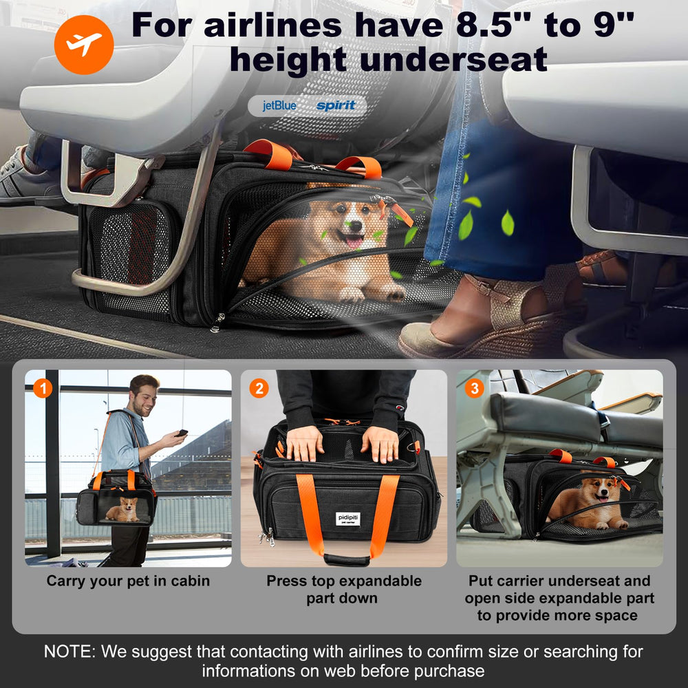 Pidipiti expandable pet carrier side collapsed demonstrates compact travel storage.