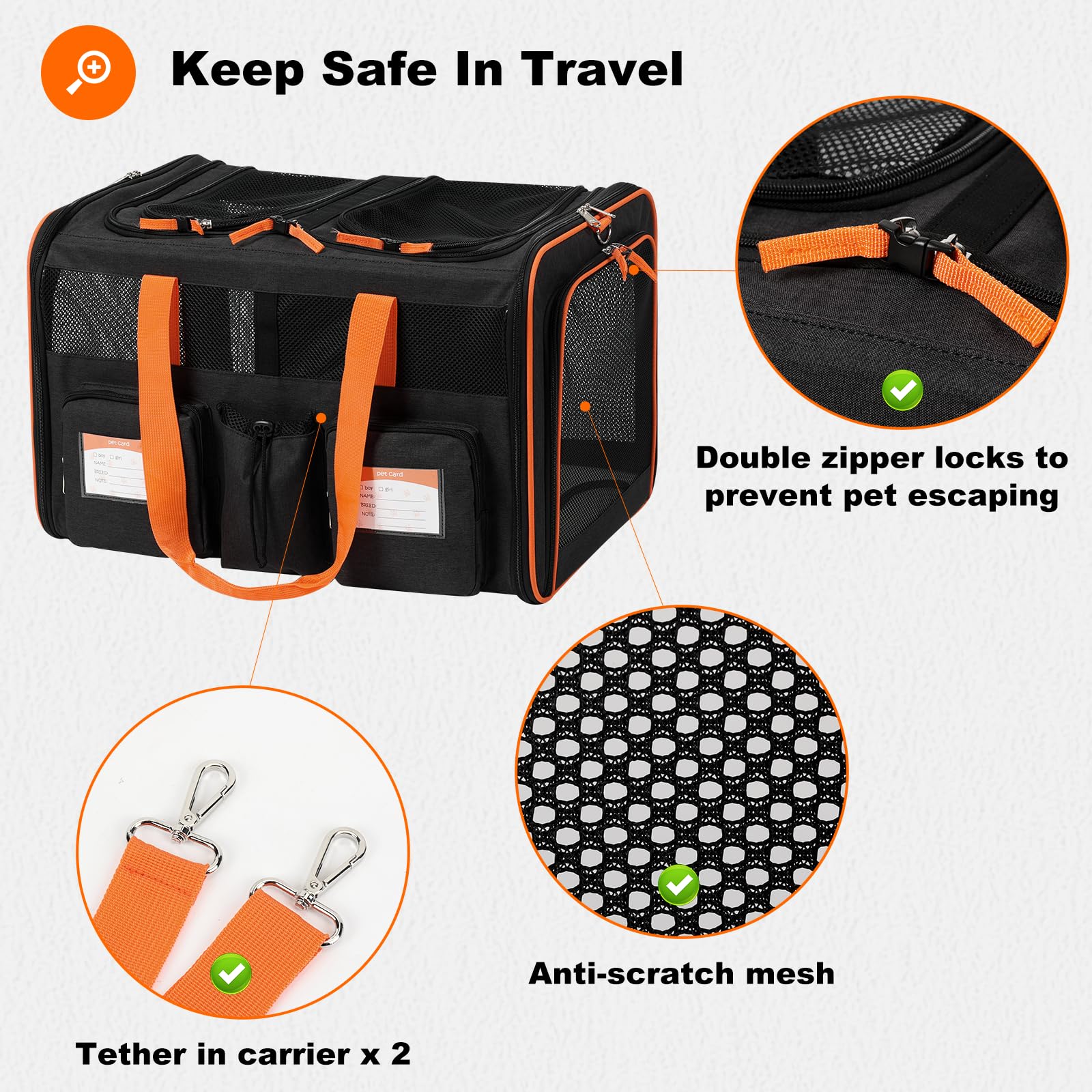 Pidipiti large double pet carrier pockets offer convenient storage for accessories during travel
