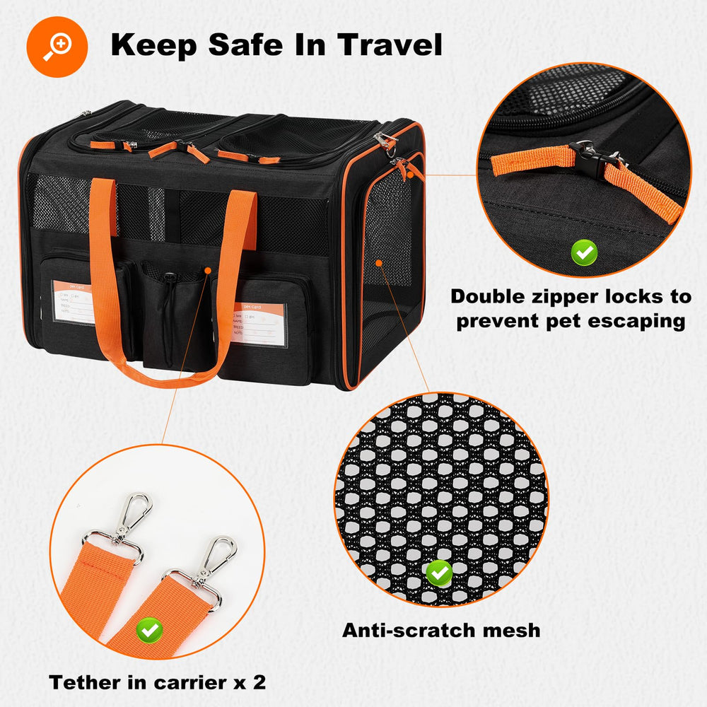Pidipiti large double pet carrier pockets offer convenient storage for accessories during travel