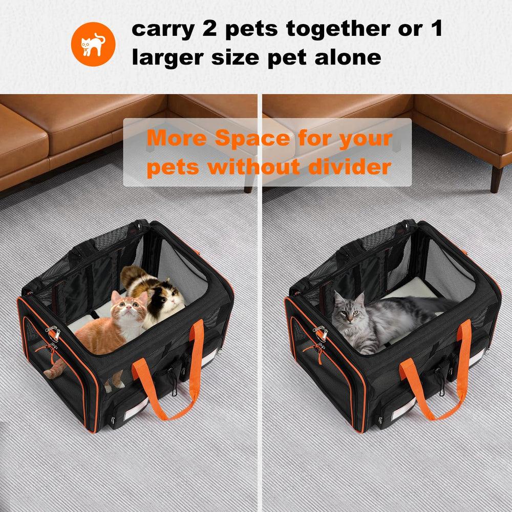 Pidipiti large double pet carrier with sturdy zippers and metal tethers for reliable security on trips