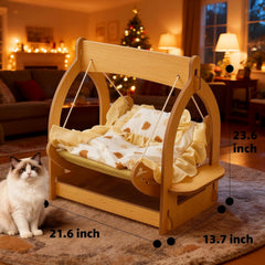 Piegricdiat 2-in-1 wooden cat hammock soft mattress close-up shows plush comfort.