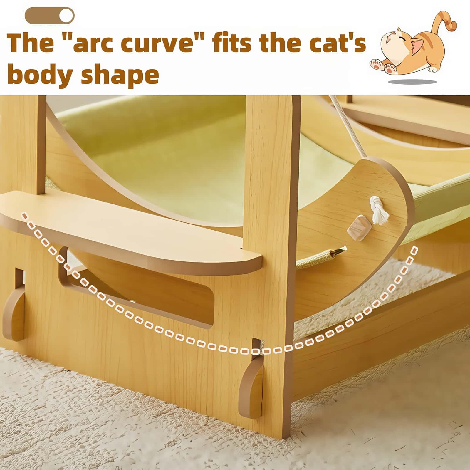 Piegricdiat wooden cat hammock in cozy living room scene for restful naps.