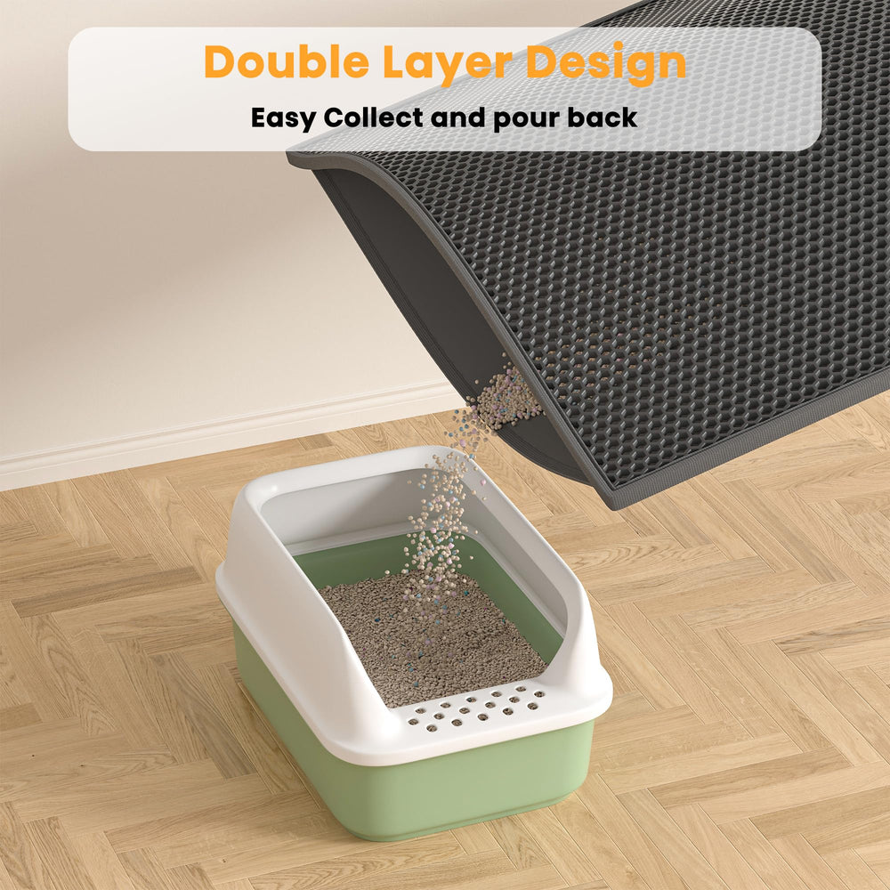 Pieviev cat litter mat double-layer design traps litter for easy disposal.