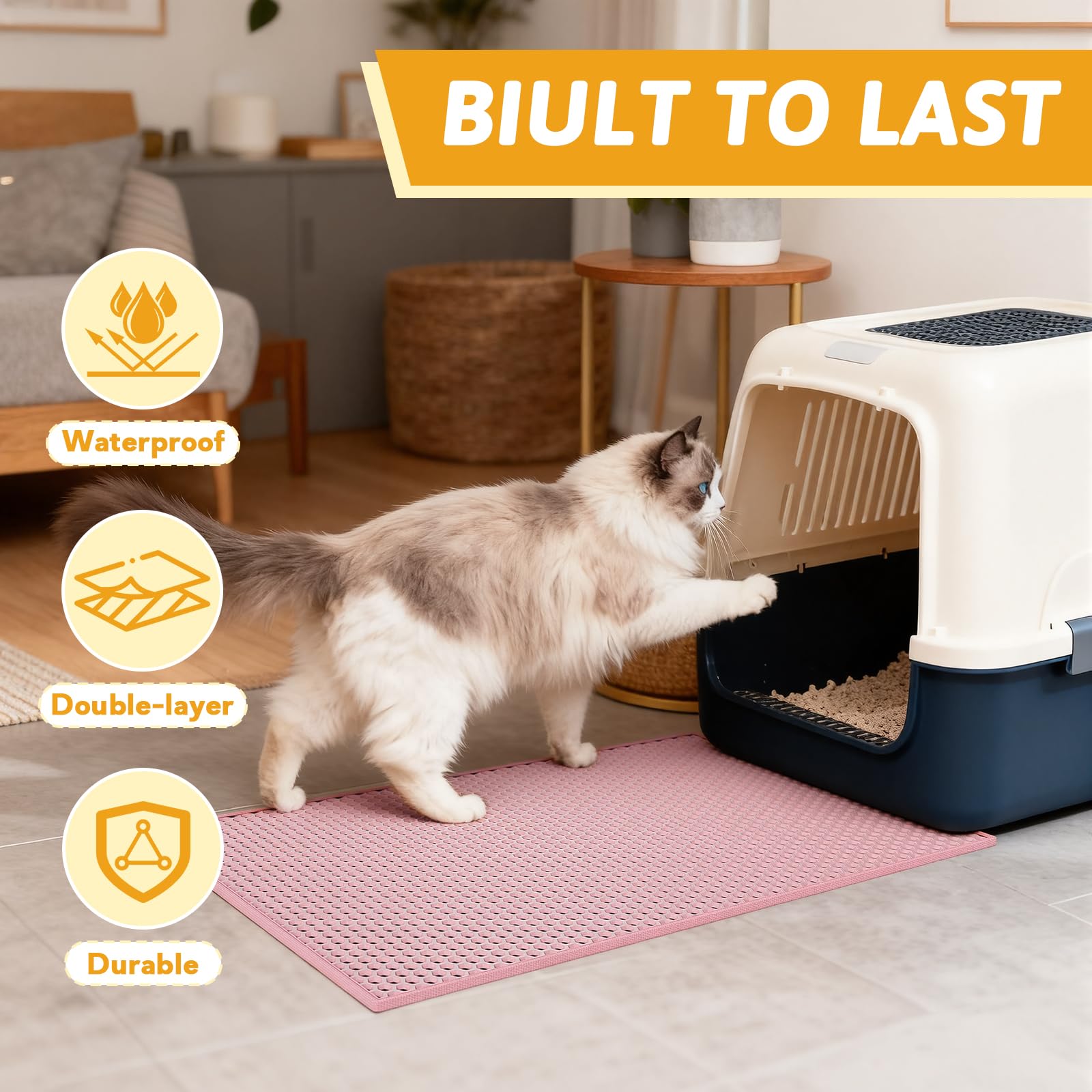 Pieviev cat litter mat durable material resists scratching for long-lasting protection.