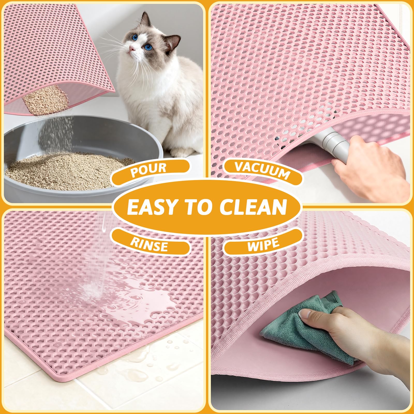 Pieviev cat litter mat easy-clean EVA surface cleans with a wipe or hose.