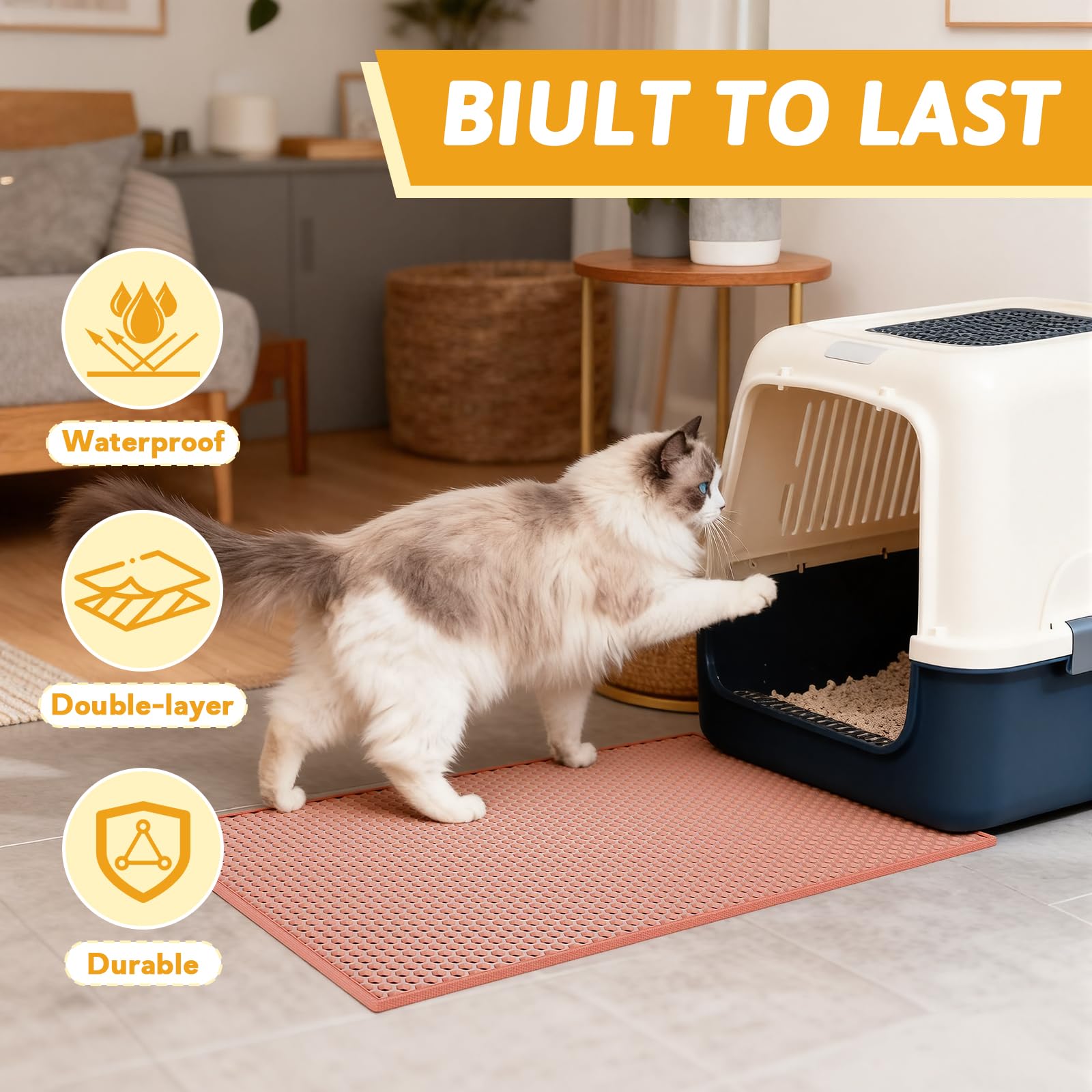 Pieviev Cat Litter Mat easy clean setup in small apartments shows fast maintenance.