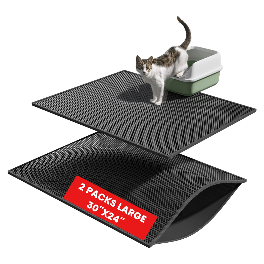 Pieviev cat litter mat front view shows compact black design and litter capture.