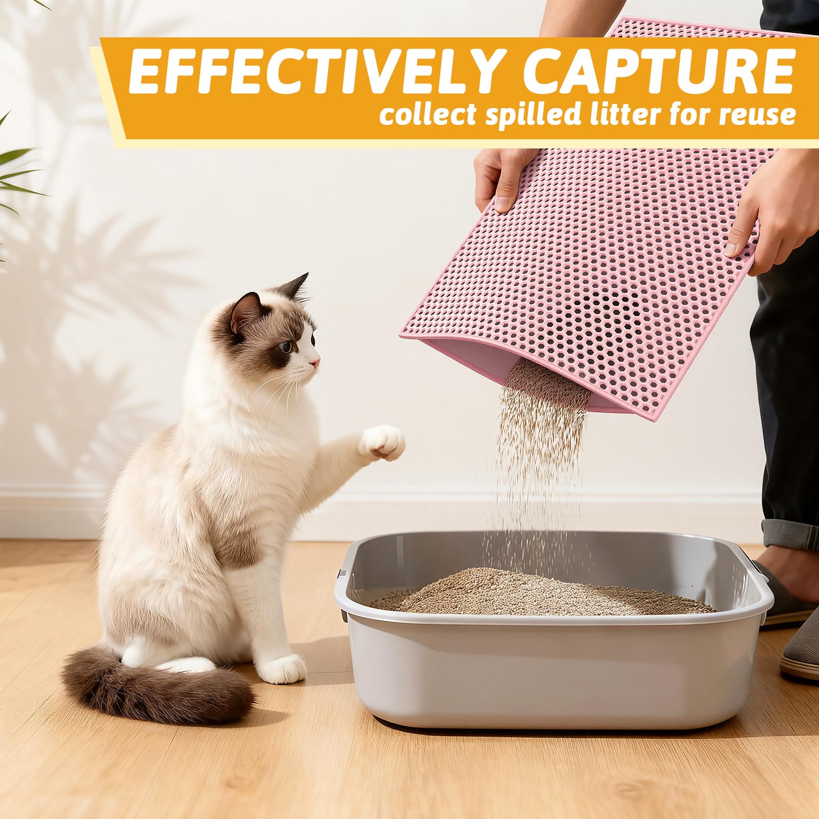 Pieviev cat litter mat honeycomb trap design collects litter for quick disposal.