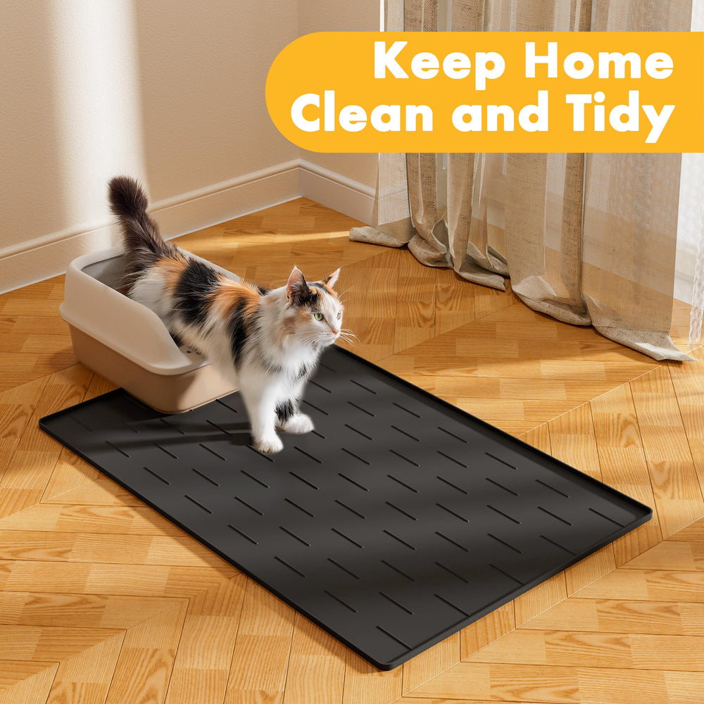 Pieviev black extra large litter mat complements indoor cat setup