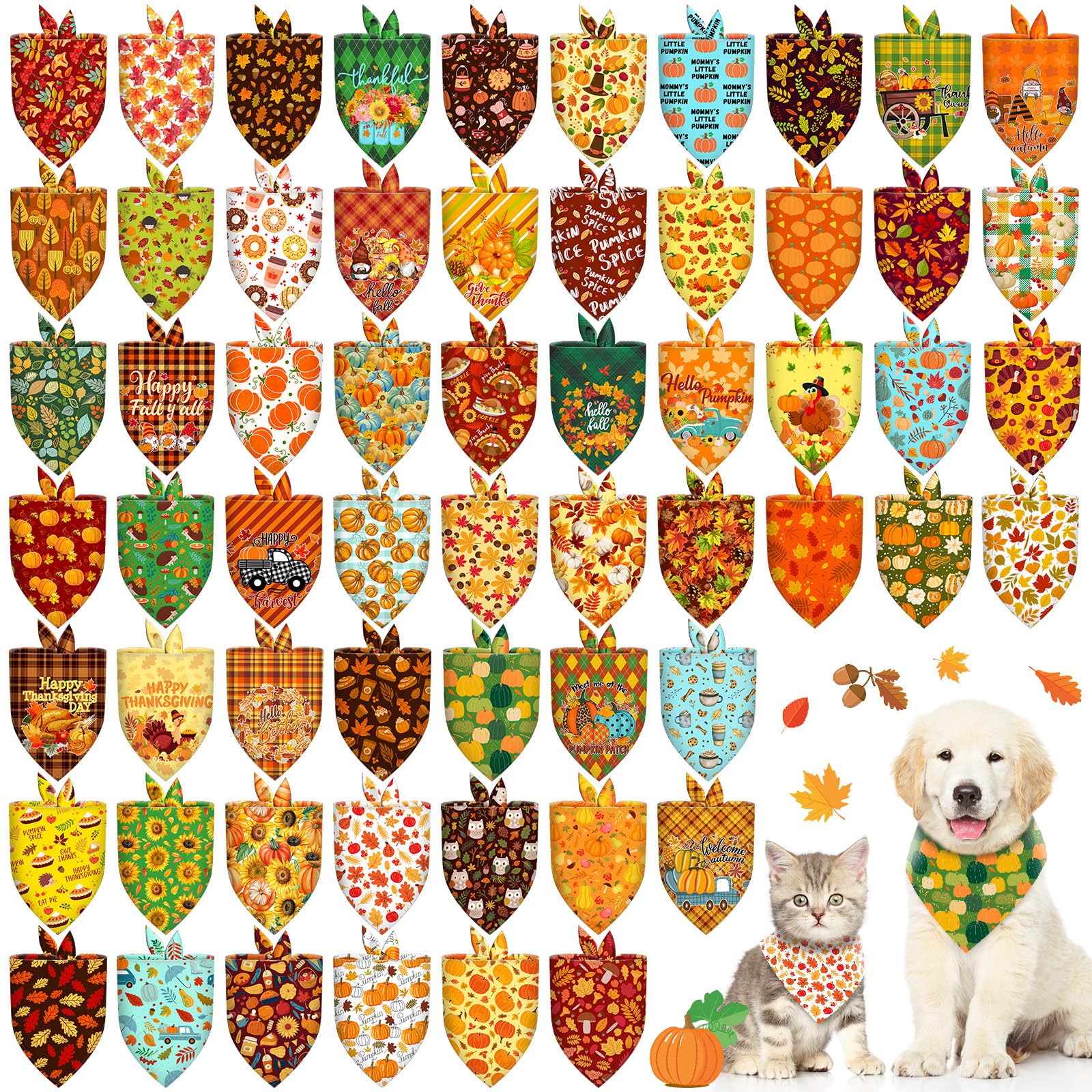 Piklodo Thanksgiving dog bandanas with 60 patterns ideal for festive pet photos.