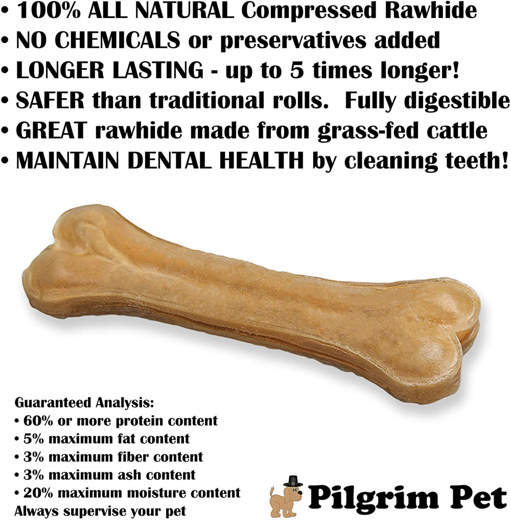 Pilgrim Pet compressed rawhide chew close-up reveals dense texture for longevity.