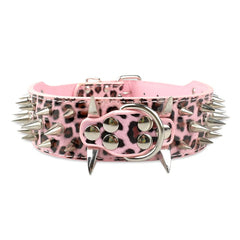 Pimaodog sharp spiked collar leopard closeup with faux leather and studs
