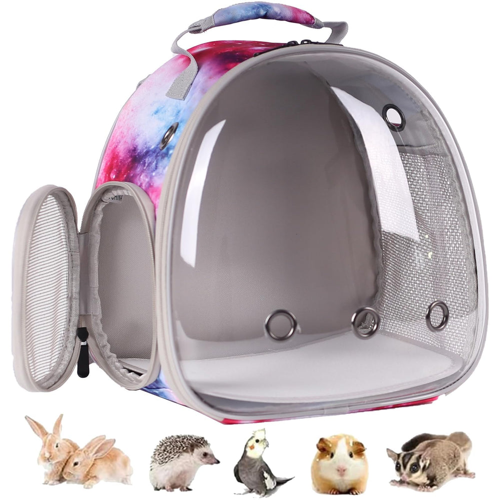 Pimoka galaxy pink bubble window front view for easy pet visibility on trips.