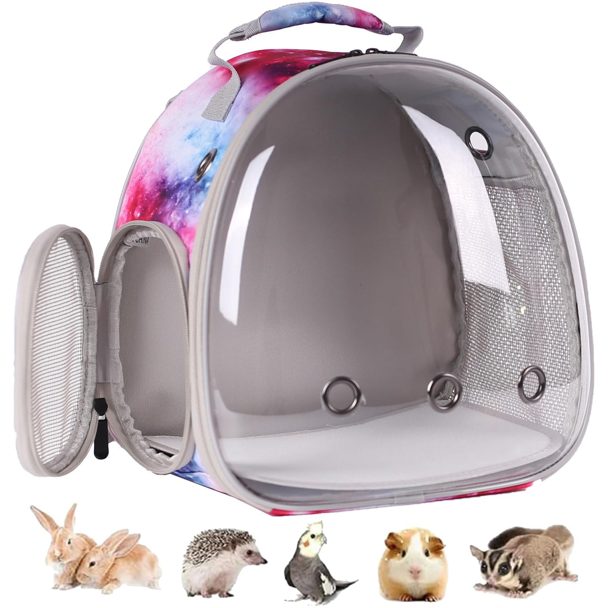Pimoka galaxy pink bubble window front view for easy pet visibility on trips.
