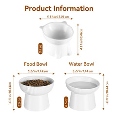 Pin Forest ceramic elevated cat bowl tilt closeup 15° showing centered feeding.
